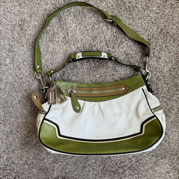 Coach Madison GREEN/WHITE Spectator Leather Bag Hobo Purse RARE 13248 - Picture 1 of 15